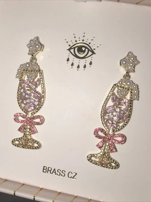 Eye Candy 洛杉矶金色香槟玻璃吊坠耳环水晶全新带盒 — 第 1/4 张图片