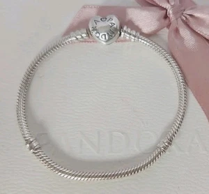 Echt Silber Pandora Moments Bettelarmband Schlange Herzverschluss 17 cm S925 ALE - Bild 1 von 7