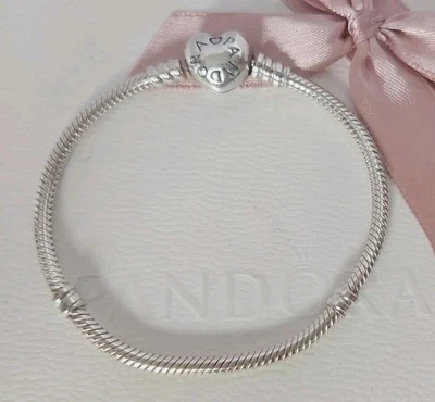 Genuine Silver Pandora Moments Snake Heart Clasp Charm Bracelet 17cm S925 ALE - Image 1 of 4