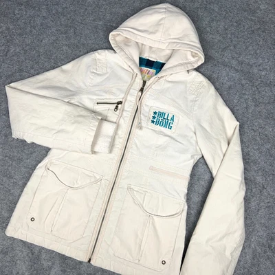 VTG Billabong Jacket Girls XL Cream Utility Pockets Full Zip Flannel Lined Y2K - Image 1 of 4