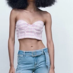 ZARA Bustier Crop Top Pink Purple White Tweed Sweetheart Neckline Women’s Small - Picture 1 of 14