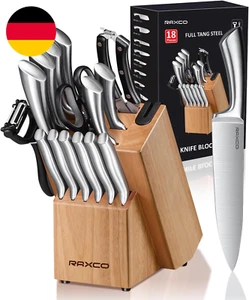 RAXCO Messerblock Set, 18-Teiliges Edelstahl Küchenmesser Set - Steakmesser Set, - Bild 1 von 12