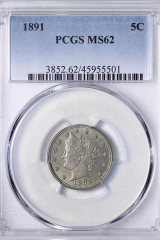 BU 1891 Liberty V Nickel PCGS MS62 Sharp! VCEM Cover