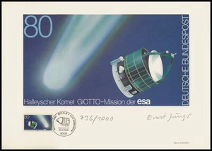 EDIZIONE ARTISTICA 1986 BRD 1273 SPAZIO ESA GIOTTO MISSIONE - AUTOGRAFATA!!! - Foto 1 di 3