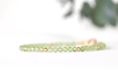 A++ Dainty Green Peridot Faceted Round Gemstone Beads 2MM Women Bracelets 6-8'' - Image 1 of 4