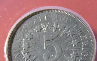 1866 Shield Nickel Rays ANACS AU55 details Struck Through Grease Mint Error - Image 1 of 4