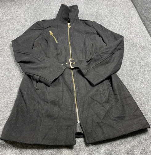 Cappotto trench Michael Kors misto lana nero con cintura logo zip intera taglia 8