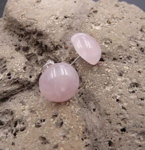 Pendientes de plata de ley 925 con piedras preciosas redondas/bola de cuarzo rosa de 1 cm - Imagen 1 de 2