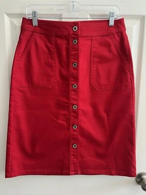 LIZ CLAIBORNE Red Button Front Academia Secretary Knee Length Pencil Skirt Sz 4 - Image 1 of 4