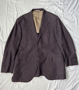 LUXE Brunello Cucinelli Purple 46R Linen/Wool/Silk Windowpane Blazer/Jacket XL