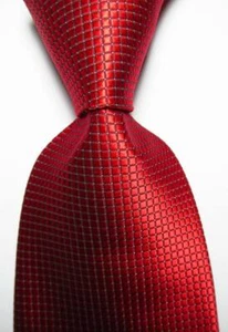 New Classic Checks Red White JACQUARD WOVEN 100% Silk Men's Tie Necktie - Picture 1 of 2