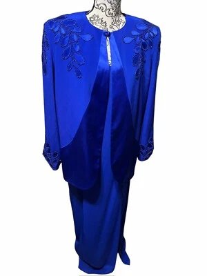 Женское платье макси Black Tie By Oleg Cassini 14 Royal Blue с бисером блейзер - Изображение 1 из 4