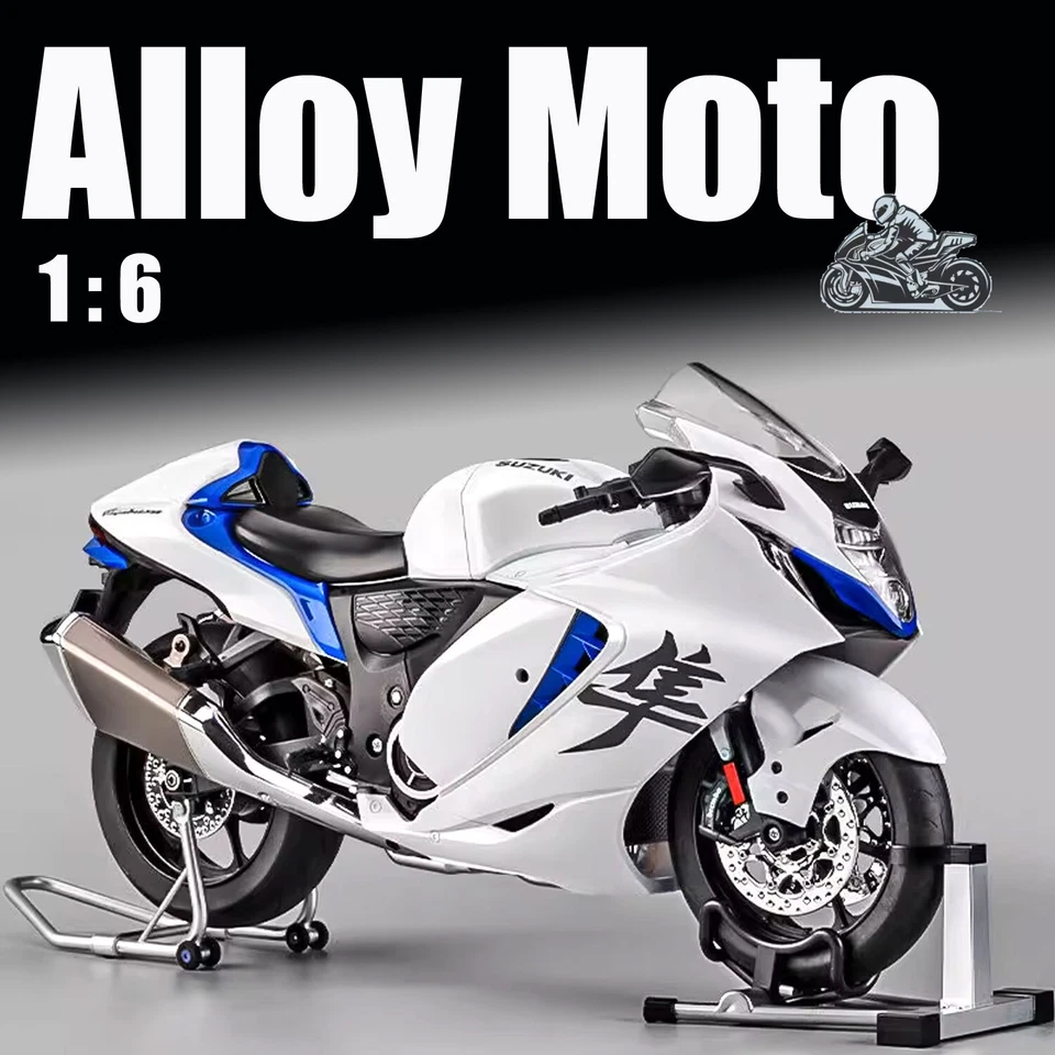 1:6 Suzuki Hayabusa 1300R Diecast Alloy Motorcycle Model w/ Ignition Start White - Image 1 of 4
