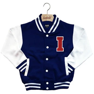 KIDS VARSITY BASEBALL JACKET PERSONALISED WITH GENUINE US COLLEGE LETTER I - Picture 1 of 2