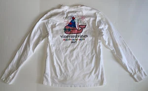 Vineyard Vines Happy New Year Long Sleeve White Shirt Whale Kids Unisex Sz L - Picture 1 of 7
