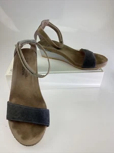 Naot Pixie Dark Brown Suede Leather Ankle Strap Wedge Heel Sandals Women EU 39 - Picture 1 of 12