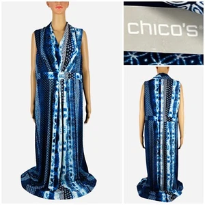 Chicos Womens 2 Maxi Dress Blue Combo Classic Ceo Stripe Sleeveless Tie Dye NWT - Picture 1 of 9