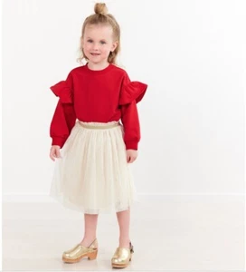 NEW Hanna Andersson Solid Ruffle Sweatshirt in French Terry Holiday red 110 US 5 - Picture 1 of 7