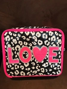 JUSTICE “LOVE” LUNCHBOX TOTE CHEETAH/ZEBRA HOT PINK GLITTER SHIMMER SUPER CUTE - Picture 1 of 4