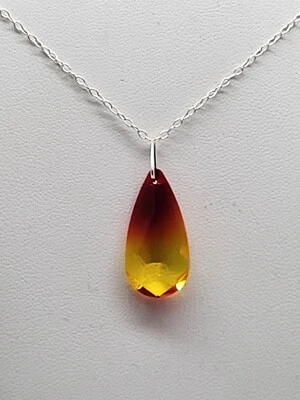 Handmade Sterling Silver Swarovski Crystal Fire Opal Teardrop 6100 Necklace - Image 1 of 2