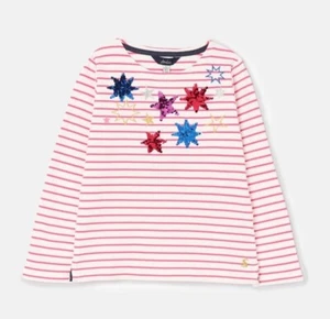 BNWT Joules Girls Harbour 5 Years (4-5) Long Sleeve Pink stripe Sequin Stars - Picture 1 of 8