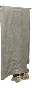 JOIE Throw Blanket Natural 100% Linen Beige Taupe Coastal 50" x 60" New Tassles - Picture 1 of 11