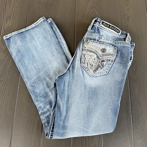Rock Revival Easy Boot Jeans Womens 29 Blue Wash Premium Embellished Denim *Read - Picture 1 of 23