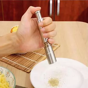 Stainless Steel Salt And Pepper Grinder One Handed Mill Vintage Glass Bottle - Picture 1 of 11