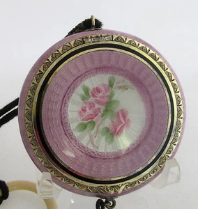 Antike F&B Stering&Guilloche lila Emaille kompakt schwarz Quaste & Ring - Bild 1 von 11