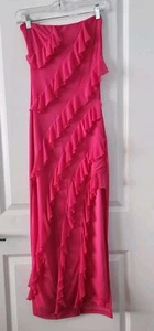 zesica Off The Shoulder Mesh Tassel Ruffled Side Slit Tube Maxi Dress Stretchy - Picture 1 of 8