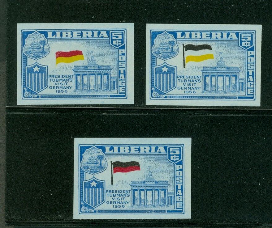 Liberia 1958, Visit to Germany x3 IMPERF, red, yellow, black MISSING NH #369 - Image 1 of 1