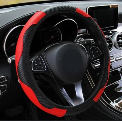 15''/38cm Universal Car Accessories Steering Wheel Cover Black Leather Anti-slip - Image 1 of 4