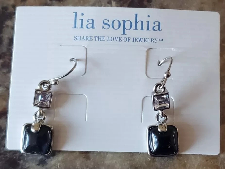 Lia Sophia Bite Sized Earnings Silver Black Stone Bobble Dangling Crystal - Image 1 of 1