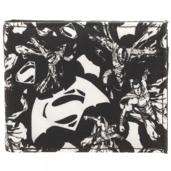 DC Comics Wallet Bifold Superman Batman Bioworld Black and White vs JLA - Image 1 of 4