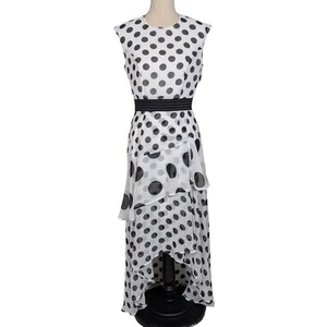 New York & Company Sleeveless Polka Dot Ruffle Maxi Dress Black and White Small - Picture 1 of 17
