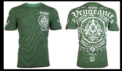 Camiseta ARCHAIC by AFFLICTION Verde DE LA GENTE Manga Corta Calce Ajustado Y2K Nueva con Etiquetas Foto 1 de 4
