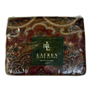 Ralph Lauren Parker Paisley Brown Full Flat Sheet 100% Cotton NOS Vintage - Picture 1 of 4