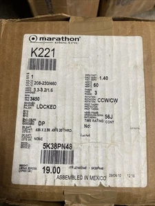 Marathon 5K38PN48 K221 AC Motor Jet Pump 3PH 1HP 60HZ 3450RPM NEW - Picture 1 of 6