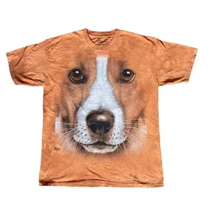 The Mountain big dog face orange brown tie dye hand printed t-shirt men XL - Picture 1 of 4