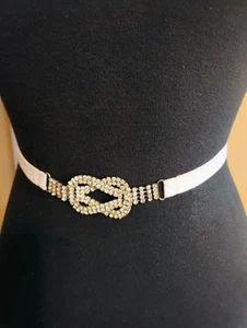 wedding belt sash rhinestone Silver Tone 3 Inches Wide + Ivory Rubban - Picture 1 of 3