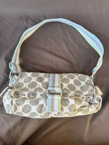 Vintage Old Navy Canvas Polka Dot Y2K Hobo Barrel Shouler Bag Purse Gray White - Picture 1 of 10