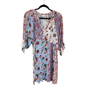 Umgee Mini Abito 1X Multicolore Patchwork Boho Western Cowgirl - Foto 1 di 9