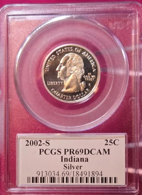 2002 S 25C Indiana Silver Statehood Quarter PCGS PR69 DCAM Proof Ultra Cameo - Image 1 of 4