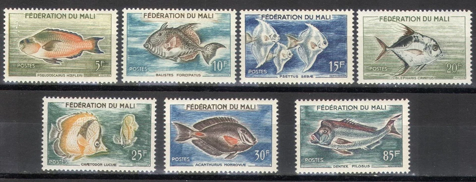 7 sellos de MALI, 1960 | PECES | Yvert 2/8 MNH ** - Imagen 1 de 1