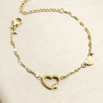 Damen Armband Gold Herz Edelstahl Armkette Zirkonia Modeschmuck Schmuck - Bild 1 von 4