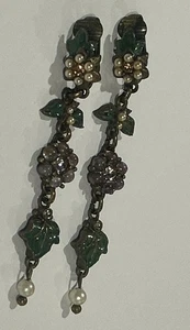 Vintage ROXANNE ASSOULIN Dangle ENAMEL FLORAL CLIP ON EARRINGS 2.5” - Picture 1 of 3
