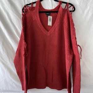 Torrid V Neck Long Sleeve Sweater Cold Shoulder Lace Up Arms Size 4x - Picture 1 of 4