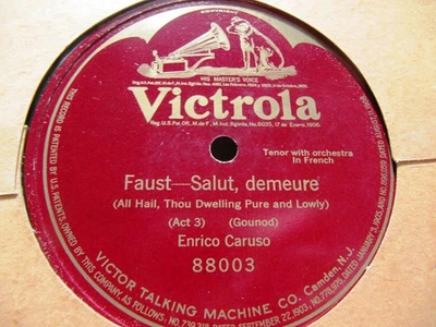 1906 Enrico CARUSO Tenor Gounod FAUST SALUT DEMEURE VICTOR 88003 Salve Dimora - Image 1 of 2