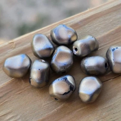 Distressed Muted Gold Lacquered Baroque Metallic Vintage Glass Beads - Image 1 of 4