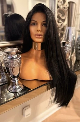 Black human hair Blend Lace Front Wig Black 360 Lace Front Wig - Image 1 of 4